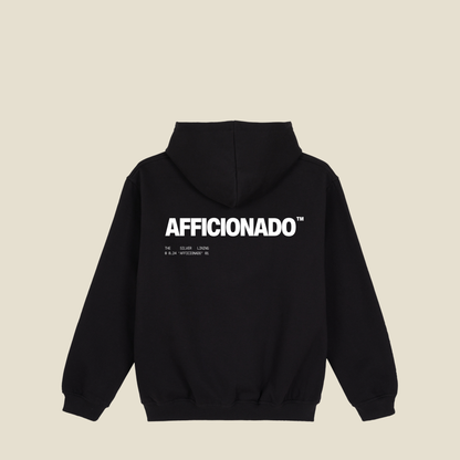 'afficionado' hoodie. black.