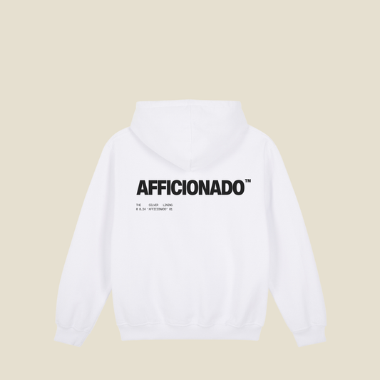 'afficionado' hoodie. white.